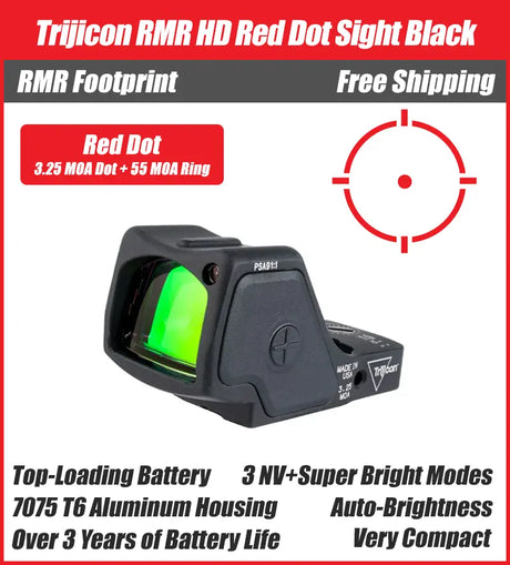 Trijicon RMR HD Red Dot Sight Black - 7075 T6 Aluminum - Available in 55 MOA Outer Ring + 1 MOA or 3.25 MOA Center Dot