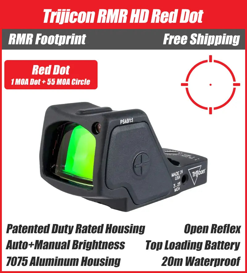 Trijicon RMR HD Red Dot Sight Black - 7075 T6 Aluminum - Available in 55 MOA Outer Ring + 1 MOA or 3.25 MOA Center Dot