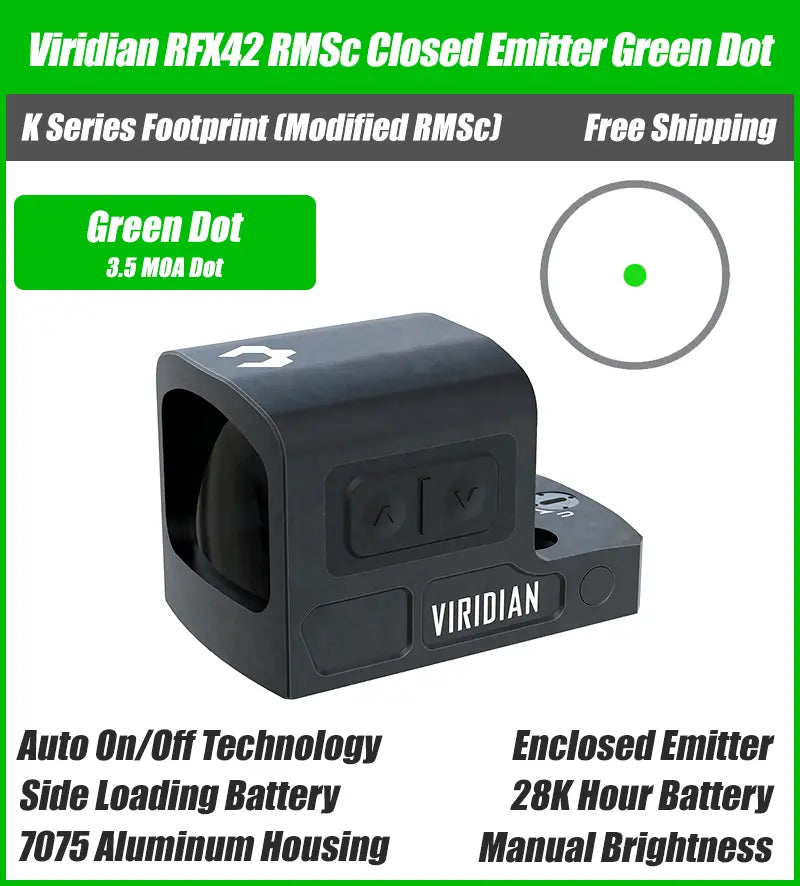 Viridian RFX42 RMSc Closed Emitter Green Dot – 3.5 MOA