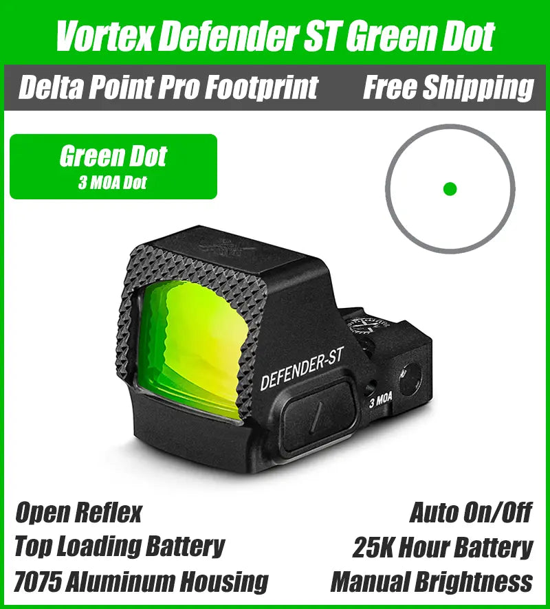 Vortex Defender ST 3 MOA Green Dot Sight, DPP Footprint, DFST-MGD3