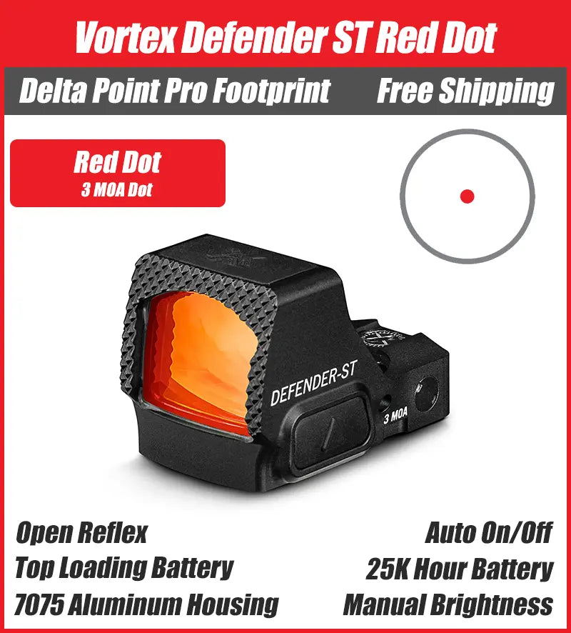 Vortex Defender ST Red Dot, DPP Footprint, 3MOA/6MOA Options, DFST-MRD3, DFST-MRD6