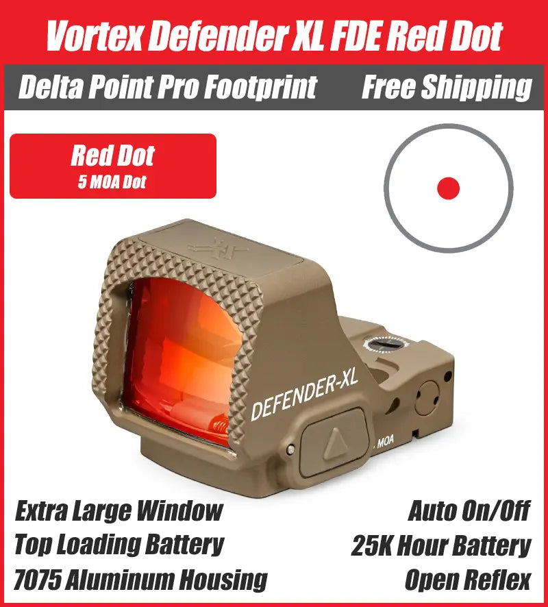 Vortex Defender XL FDE 5 MOA Red Dot Sight, DPP Footprint, DFXL