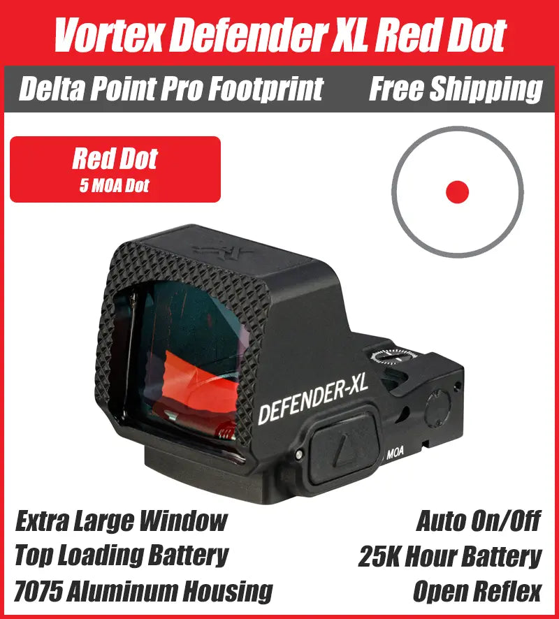 Vortex Defender XL Red Dot, 2/3/5/8MOA Options, DPP Footprint, DFXL-MRD2, DFXL-MRD5, DFXL-MRD8