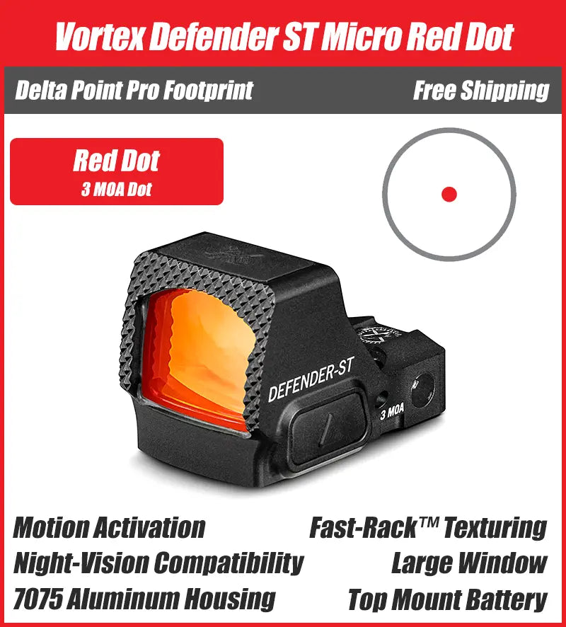 Vortex Defender ST Red Dot, DPP Footprint, 3MOA/6MOA Options, DFST-MRD3, DFST-MRD6