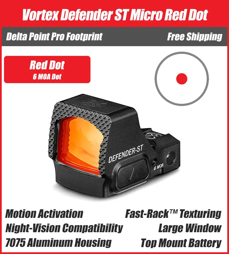 Vortex Defender ST Red Dot, DPP Footprint, 3MOA/6MOA Options, DFST-MRD3, DFST-MRD6
