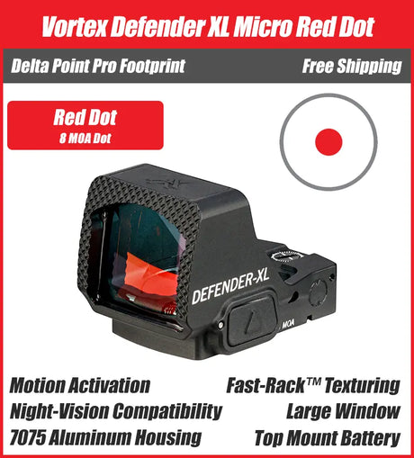 Vortex Defender XL - Micro Red Dot, 2/3/5/8MOA Red Dot - DFXL-MRD2, DFXL-MRD5, DFXL-MRD8, DFXL-MGD3