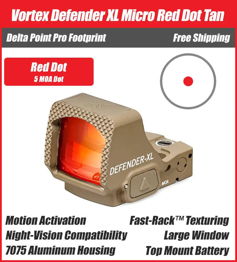Vortex Defender XL FDE 5 MOA Red Dot Sight, DPP Footprint, DFXL-MRD5-T
