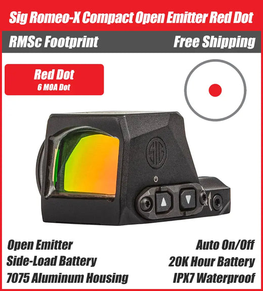 SIG ROMEO-X Compact Open Emitter Red Dot - 3MOA, 6MOA, Circle Dot - RMSc Footprint - SORX1200, SORX1231, SORX1260
