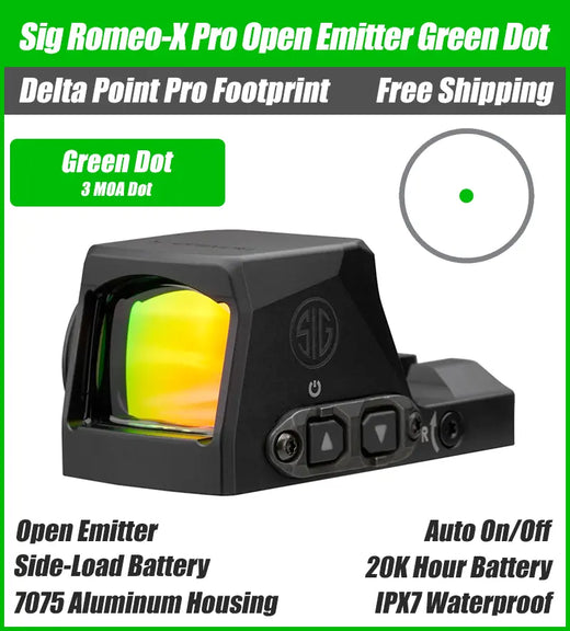 Sig Sauer Romeo X Pro Green Dot, DPP Footprint, Black Housing, 3 MOA, 6MOA, Circle Dot