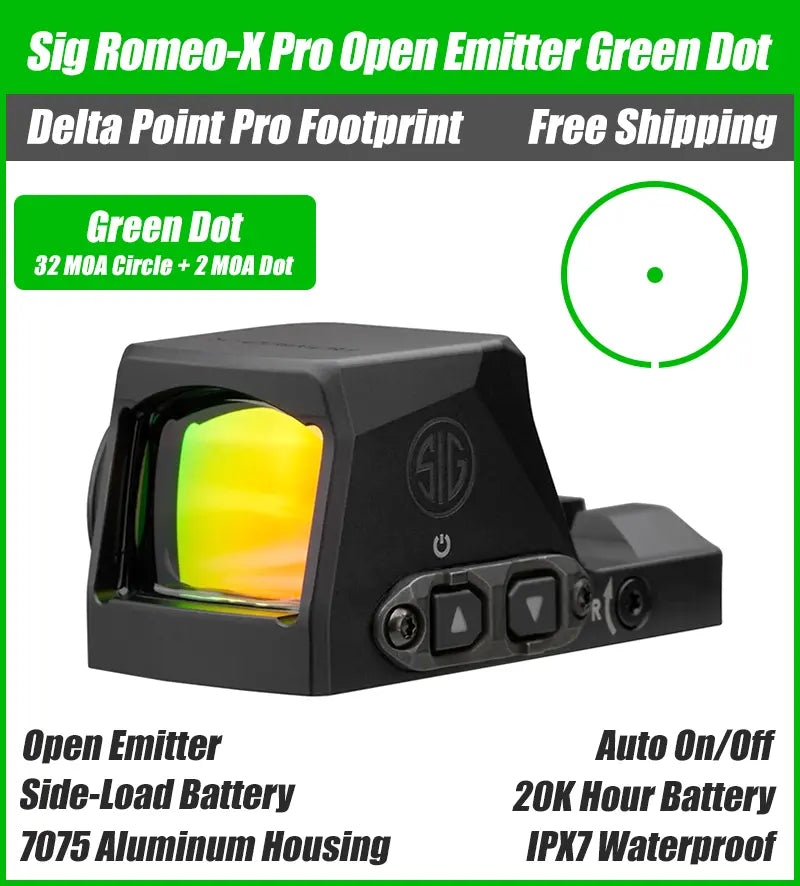 Sig Sauer Romeo X Pro Green Dot, DPP Footprint, Black Housing, 3 MOA, 6MOA, Circle Dot
