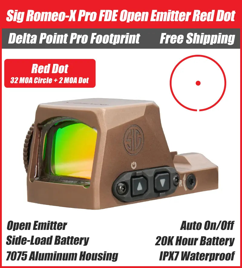 SIG ROMEO-X PRO FDE Open Emitter Red Dot - Circle Dot - Delta Point Pro (DPP) Footprint - SORX1002