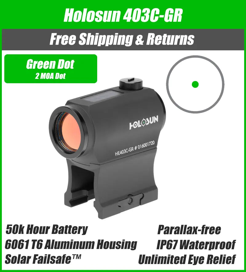 Holosun 403C Green 2MOA Solar with Battery High and Low Mount - HE403C-GR