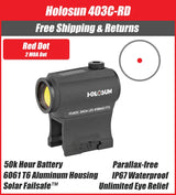 Holosun 403C, Red Dot, Black, 2MOA Dot, High and Low Mount, Solar with Internal Battery - HS403C