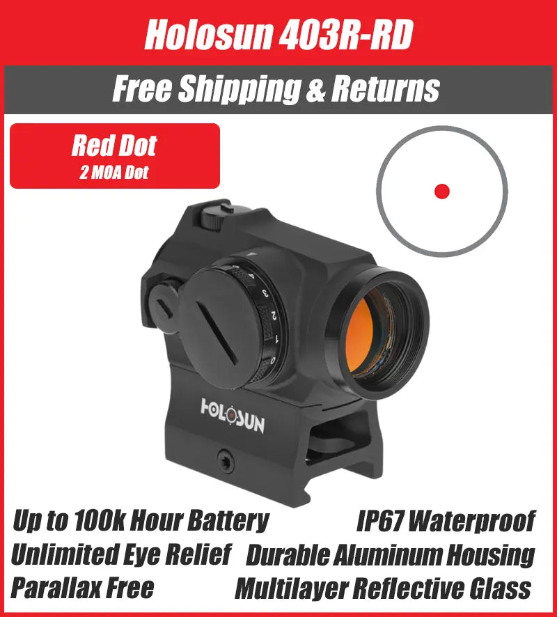 Holosun 403R Red Dot 2 MOA High and Low Mount Side Battery - HS403R