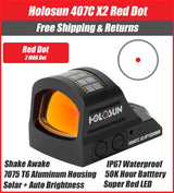 Holosun 407C X2, 2 MOA Red Dot, RMR Footprint, Side Battery, Solar Failsafe - HS407C-X2