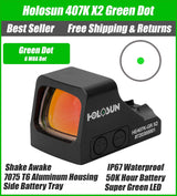 Holosun 407K X2 Green, 6 MOA Green Dot, K Series Footprint (Modified RMSc), Side Battery - HE407K-GR-X2