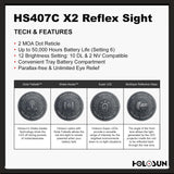 Holosun 407C X2, 2 MOA Red Dot, RMR Footprint, Side Battery, Solar Failsafe - HS407C-X2