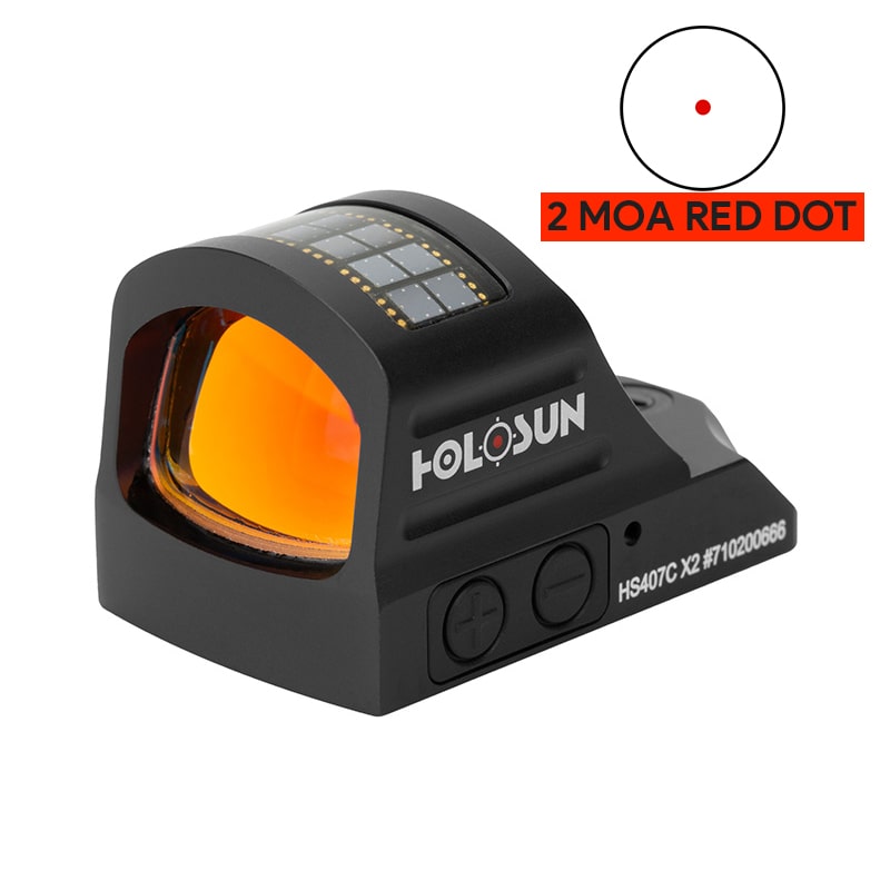 Holosun 407C X2, 2 MOA Red Dot, RMR Footprint, Side Battery, Solar Failsafe - HS407C-X2