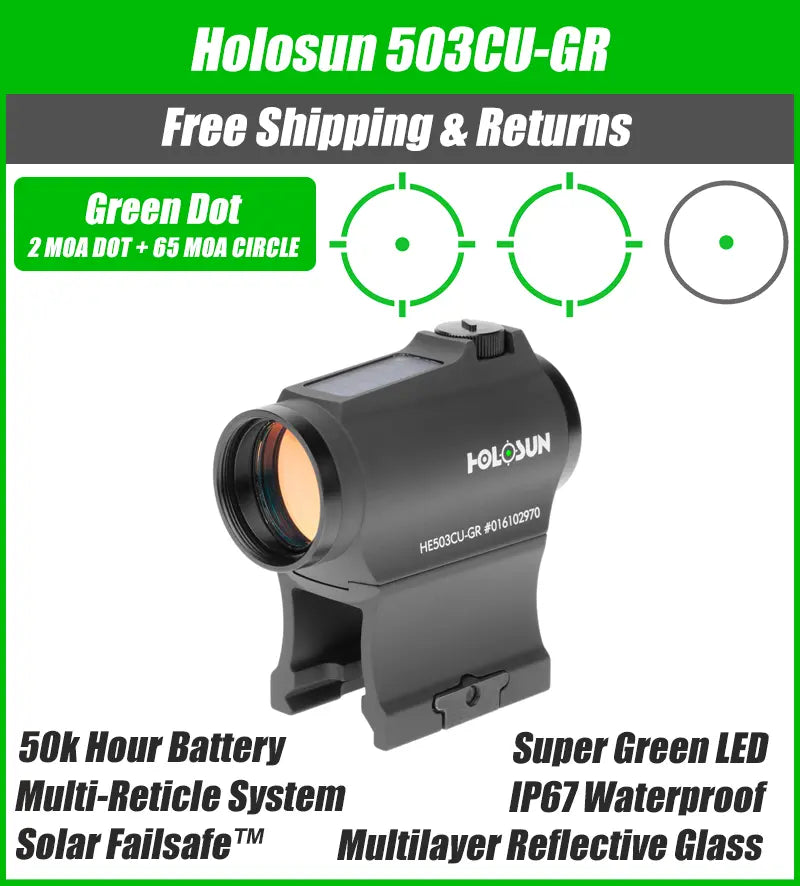 【実物】HOLOSUN HE503CU-GR Holosun Elite HE503CU-GR 2-MOA Micro Green Dot Sight - Solar