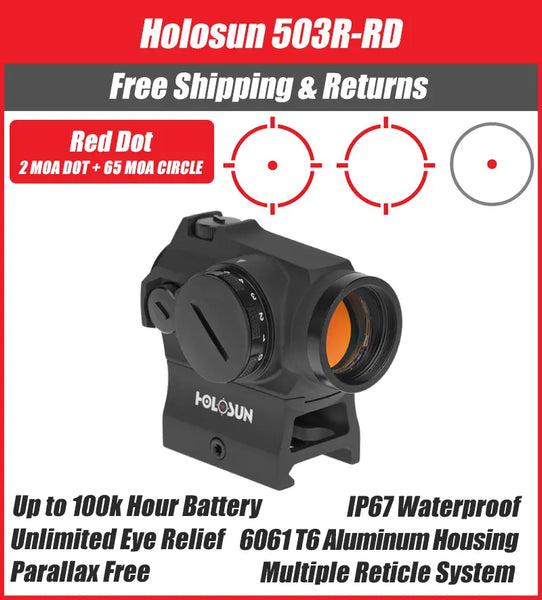 Holosun 503R Red Dot 2MOA with 65MOA Circle High and Low Mount Holosun 503R Red Dot 2MOA with 65MOA Circle High and Low Mount