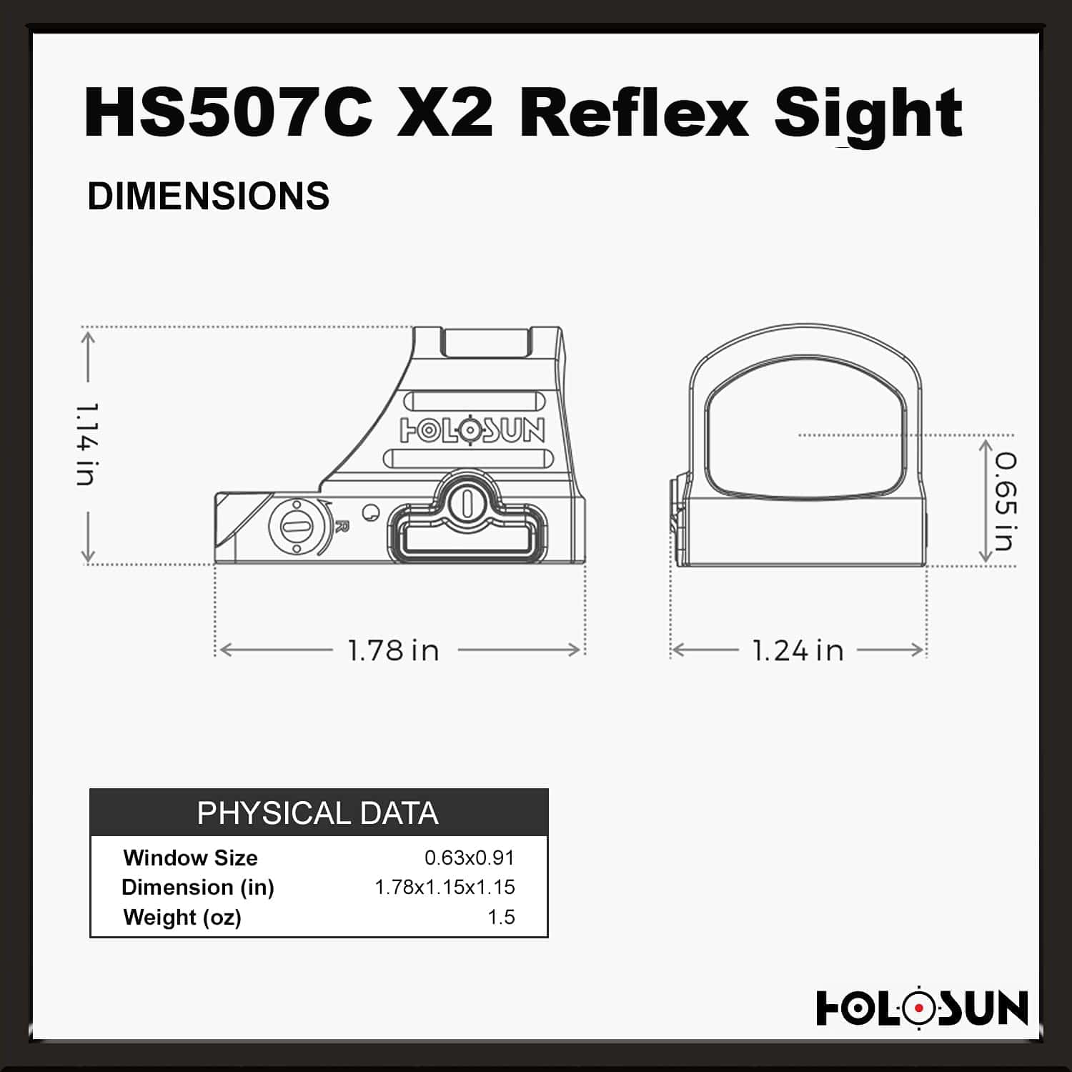 Holosun 507C X2, 32 MOA Ring & 2 MOA Red Dot, Side Battery, Solar Failsafe - HS507CX2
