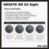 Holosun 507K Green X2, 32 MOA Ring & 2 MOA Green Dot, K Series Footprint (Modified RMSc), MRS Reticle Side Battery - HE507K-GR-X2