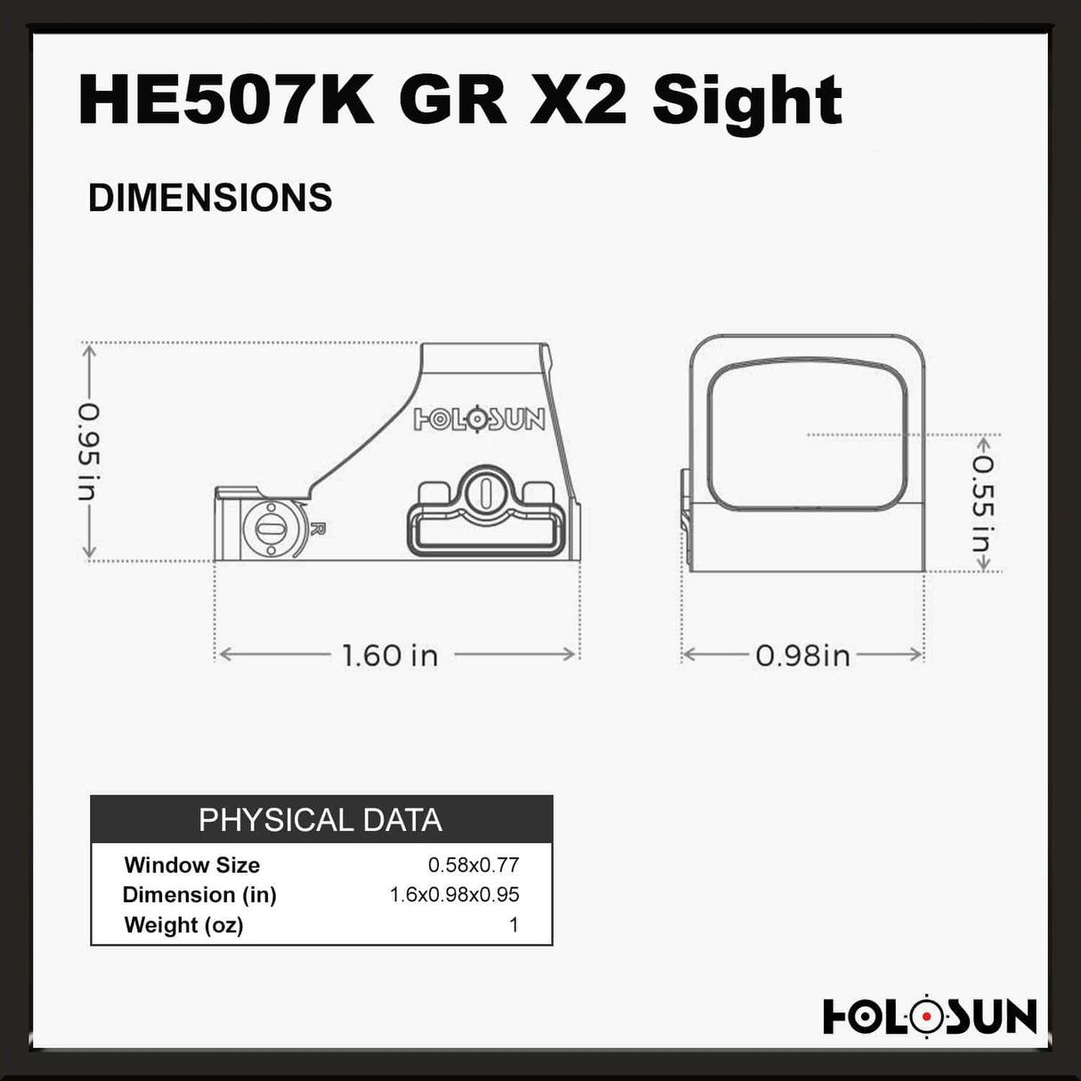 Holosun 507K Green X2, 32 MOA Ring & 2 MOA Green Dot, K Series Footprint (Modified RMSc), MRS Reticle Side Battery - HE507K-GR-X2