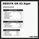 Holosun 507K Green X2, 32 MOA Ring & 2 MOA Green Dot, K Series Footprint (Modified RMSc), MRS Reticle Side Battery - HE507K-GR-X2