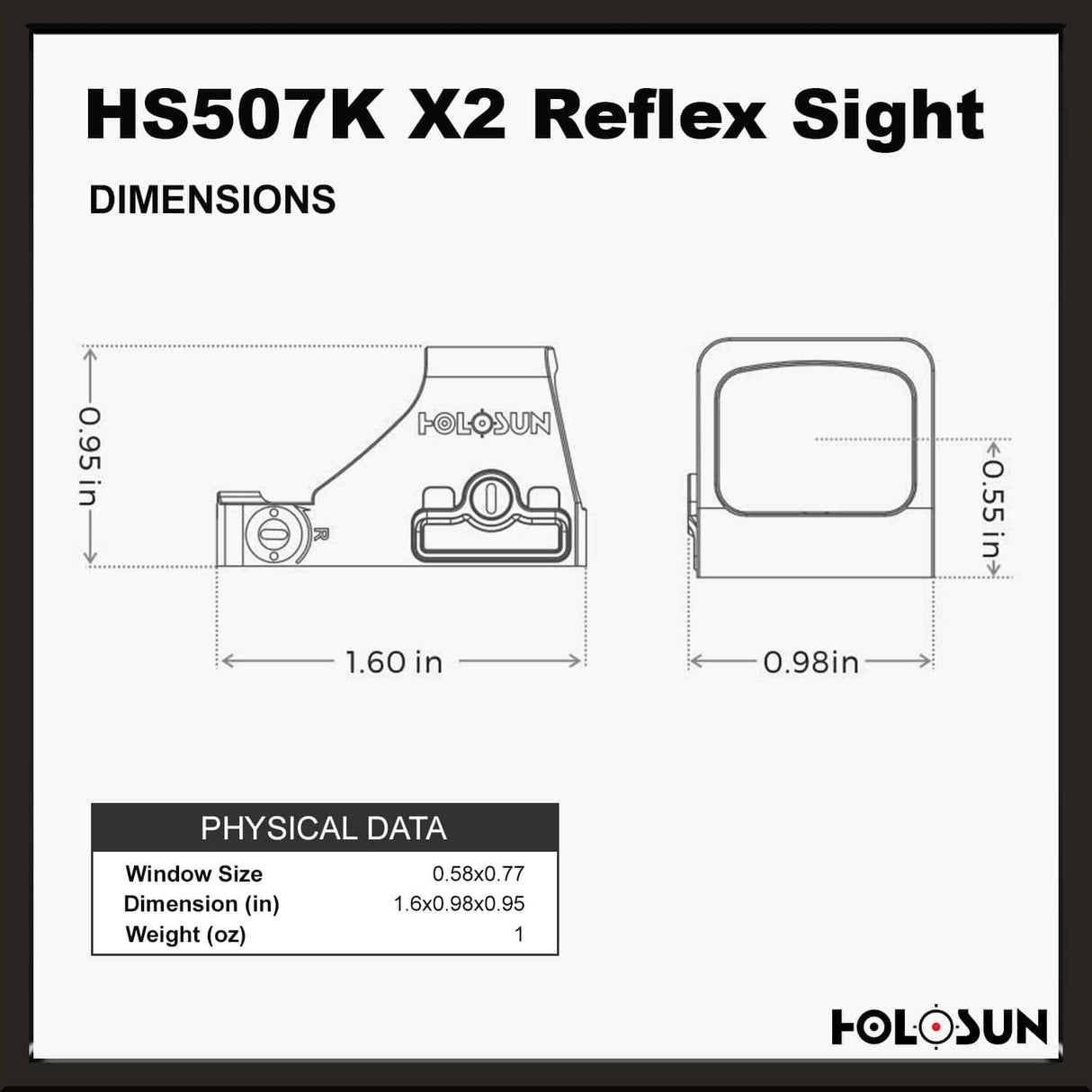 Holosun 507K X2 Red Dot, 32 MOA Ring & 2 MOA Red Dot, K Series Footprint (Modified RMSc), MRS Reticle, Side Battery - HS507K-X2