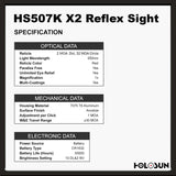 Holosun 507K X2 Red Dot, 32 MOA Ring & 2 MOA Red Dot, K Series Footprint (Modified RMSc), MRS Reticle, Side Battery - HS507K-X2