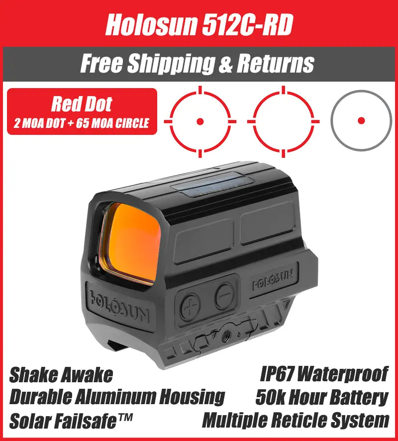 Holosun 512C Red Dot Site 2MOA Dot with 65MOA Circle Solar Side Battery - HS512C