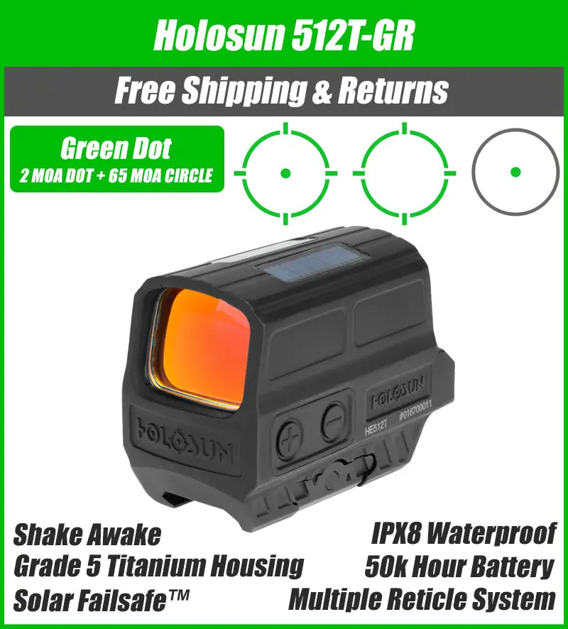 Holosun 512T Green 2 MOA Dot with 65 MOA Circle Titanium Solar