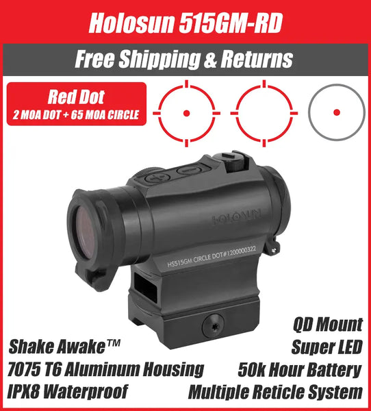 Holosun 515GM Red Dot 2MOA Dot with 65MOA Circle Quick