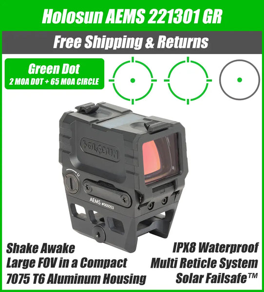 トイガン HOLOSUN AEMS Solar Green Holosun OPMOD AEMS Reflex Red Dot Sight, Green 2 MOA Dot and