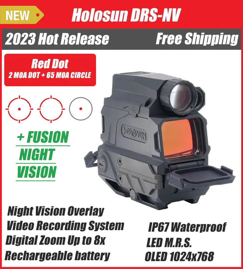 Holosun DRS-NV Integrated, Night Vision, 65 MOA Ring & 2 MOA Red Dot, Recording System