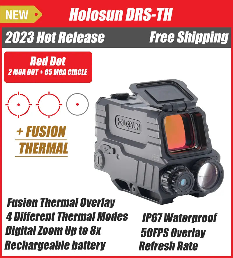 Holosun DRS-TH Integrated, Thermal Vision, 65 MOA Ring & 2 MOA Red Dot, 8x Digital Zoom