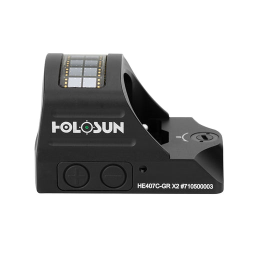 Holosun 407C X2 2 MOA Green Dot, RMR Footprint, Side Battery, Solar Failsafe - HE407C-GR-X2