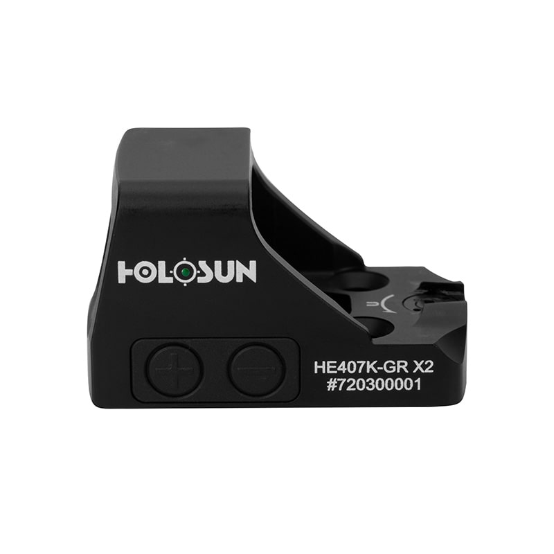 Holosun 407K X2 Green, 6 MOA Green Dot, K Series Footprint (Modified RMSc), Side Battery - HE407K-GR-X2