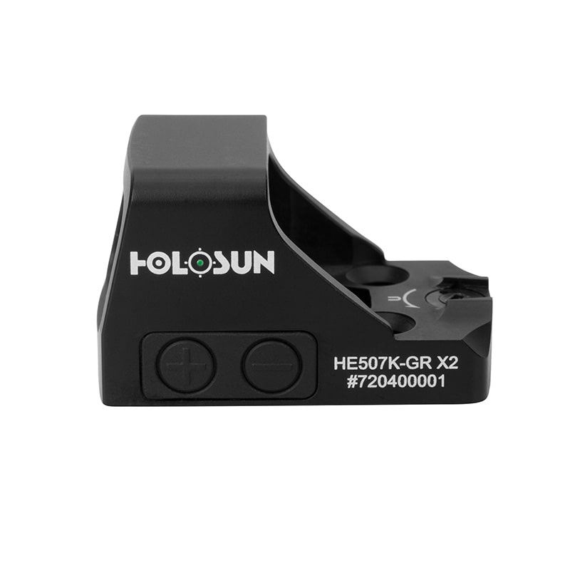 Holosun 507K Green X2, 32 MOA Ring & 2 MOA Green Dot, K Series Footprint (Modified RMSc), MRS Reticle Side Battery - HE507K-GR-X2