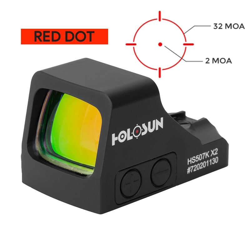 Holosun 507K X2 Red Dot, 32 MOA Ring & 2 MOA Red Dot, K Series Footprint (Modified RMSc), MRS Reticle, Side Battery - HS507K-X2