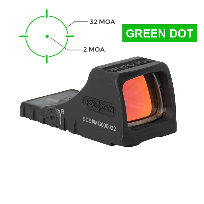 Holosun SCS MOS Green Dot Sight, MRS Reticle, Fits Glock MOS Slides (Not 43X/48), Solar Recharging Battery, Grade 5 Titanium Housing- SCS-M-GR