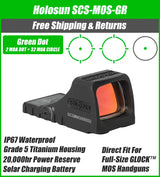 Holosun SCS MOS Green Dot Sight, MRS Reticle, Fits Glock MOS Slides (Not 43X/48), Solar Recharging Battery, Grade 5 Titanium Housing- SCS-M-GR