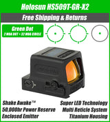 Holosun 509T X2, Green Dot, MRS Reticle, Closed Emitter, Titanium, Solar Failsafe, RMR Footprint - HE509T-GR-X2